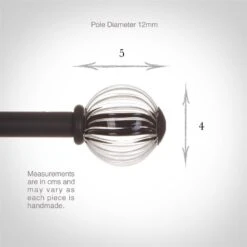 Fluted Glass Ball Finial For 12mm Pole In Matt Black -CURTAINS accessories Sale 4009mb 3