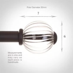 Fluted Glass Ball Finial For 20mm Pole In Matt Black -CURTAINS accessories Sale 4010mb 3