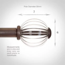 Fluted Glass Ball Finial For 20mm Pole In Polished -CURTAINS accessories Sale 4010po 3