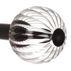 Fluted Glass Ball Finial For 25mm Pole In Matt Black -CURTAINS accessories Sale 4011mb 2