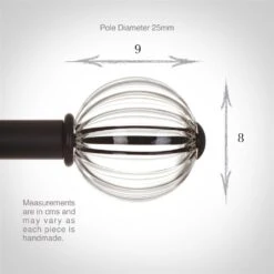 Fluted Glass Ball Finial For 25mm Pole In Matt Black -CURTAINS accessories Sale 4011mb 3