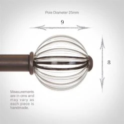 Fluted Glass Ball Finial For 25mm Pole In Polished -CURTAINS accessories Sale 4011po 3