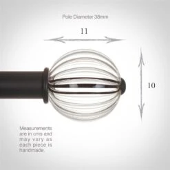 Fluted Glass Ball Finial For 38mm Pole In Matt Black -CURTAINS accessories Sale 4012mb 3