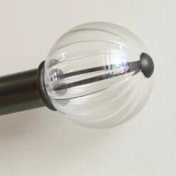 Fluted Glass Ball Finial For 38mm Pole In Matt Black -CURTAINS accessories Sale 4012mb 4