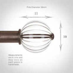 Fluted Glass Ball Finial For 38mm Pole In Polished -CURTAINS accessories Sale 4012po 3