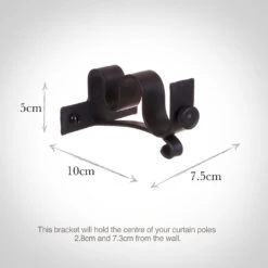 25/12mm Double Pole Centre Bracket In Matt Black -CURTAINS accessories Sale 6003mb 13