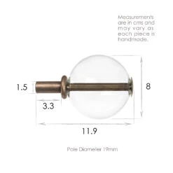 19mm Clear Glass Ball Finial In Antique Brass -CURTAINS accessories Sale 6301AB 13