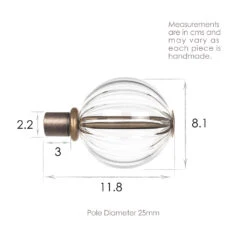 25mm Fluted Glass Ball Finial In Antique Brass -CURTAINS accessories Sale 6304AB 13