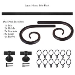 1m 16mm Crook Pole Pack In Matt Black -CURTAINS accessories Sale 801mb 20