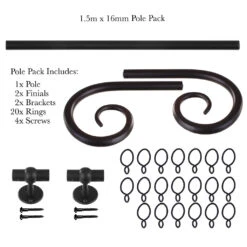 1.5m 16mm Crook Pole Pack In Matt Black -CURTAINS accessories Sale 802mb 20