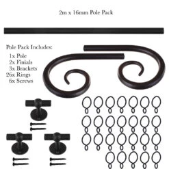 2m 16mm Crook Pack In Matt Black -CURTAINS accessories Sale 803mb 20