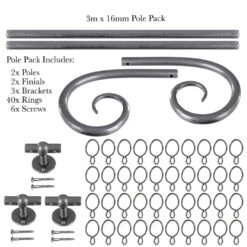 3m 16mm Crook Pack In Polished -CURTAINS accessories Sale 804po 20