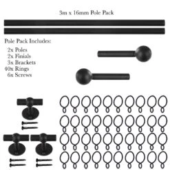 3m 16mm Cannonball Pole Pack In Matt Black -CURTAINS accessories Sale 816mb 20