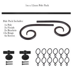 1m 12mm Crook Pack In Matt Black -CURTAINS accessories Sale 825mb 20
