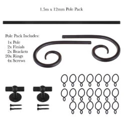 1.5m 12mm Crook Pack In Matt Black -CURTAINS accessories Sale 826mb 20