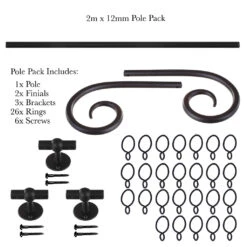 2m 12mm Crook Pack In Matt Black -CURTAINS accessories Sale 827mb 20
