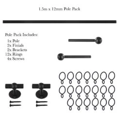 1.5m 12mm Cannonball Pack In Matt Black -CURTAINS accessories Sale 830mb 20