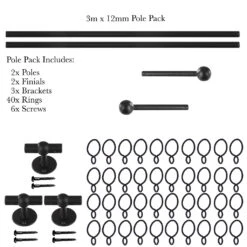 3m 12mm Cannonball Pack In Matt Black -CURTAINS accessories Sale 832mb 20