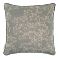 Cushion Cover In Duck Egg Cow Parsley, Contrasting Piping