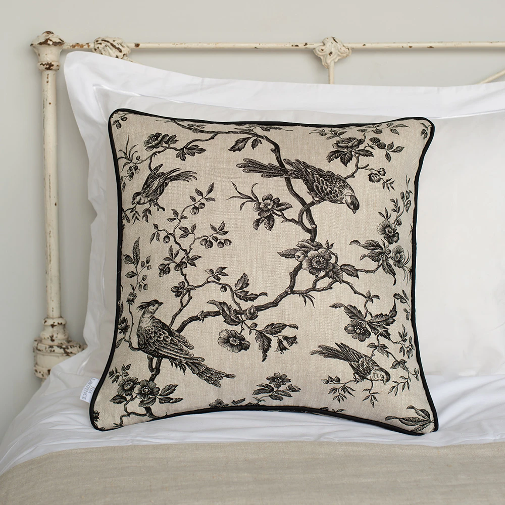 Cushion Cover In Black Printed Isabelle Contrast Piping 2 Cushion Cover In Black Printed Isabelle Contrast Piping - Image 2